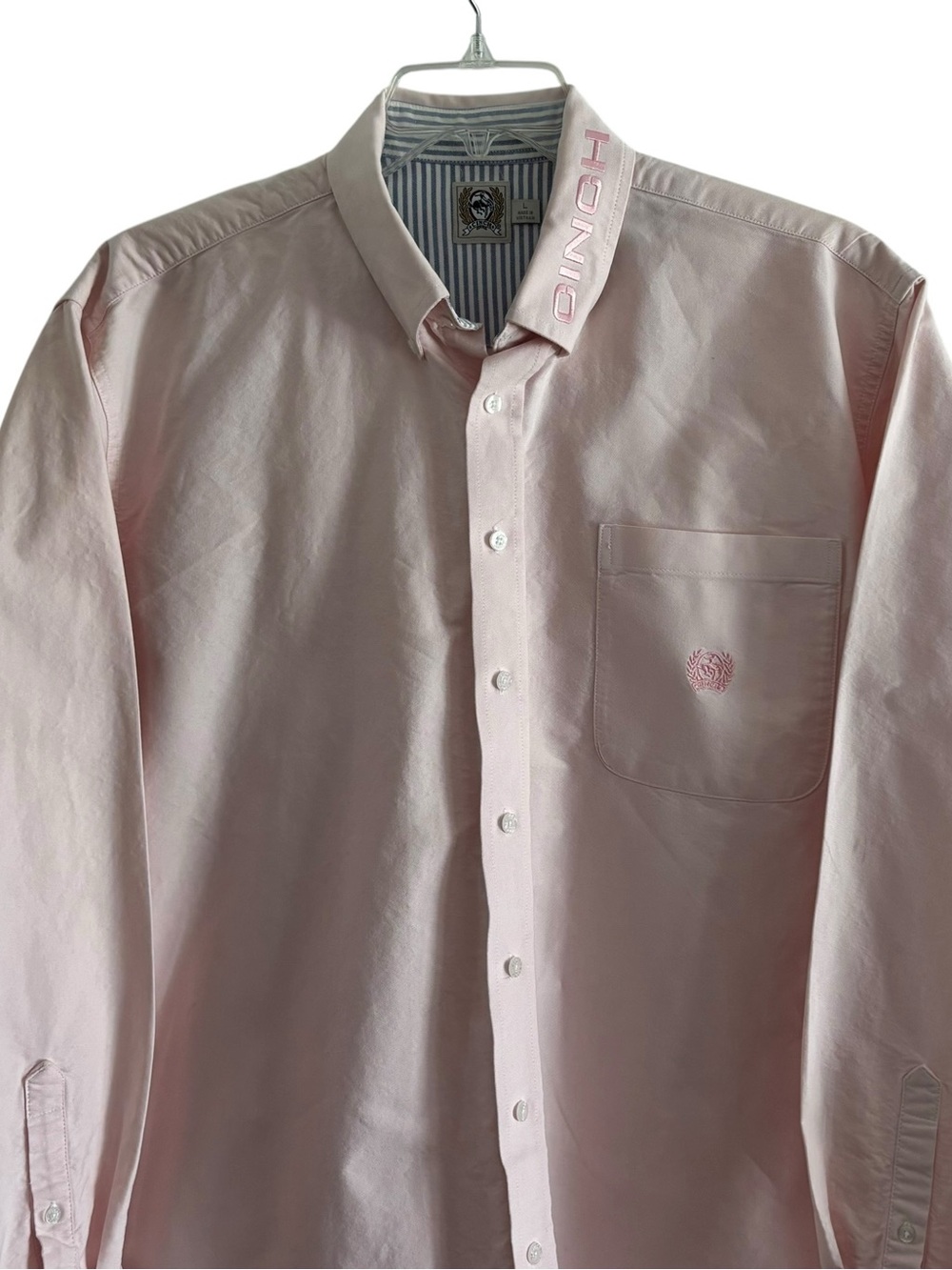 Cinch Large Lg pale pink long sleeve button up shirt. Embroidered. Preloved